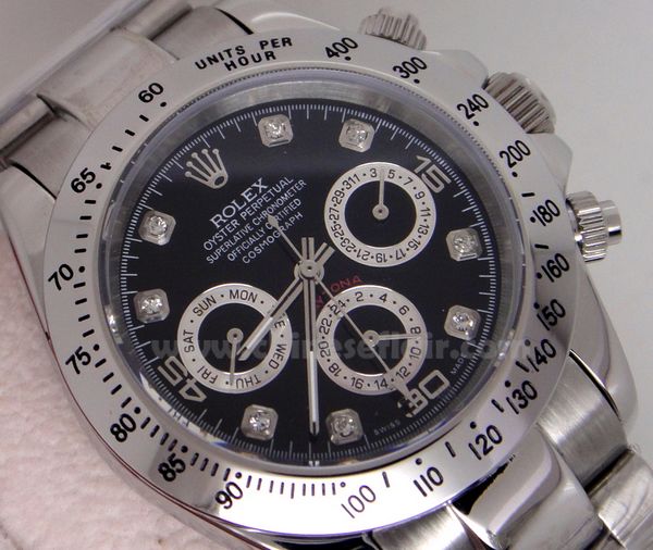 Rolex Daytona Watch SS Black w/ Diamond Markers Men's Watch
